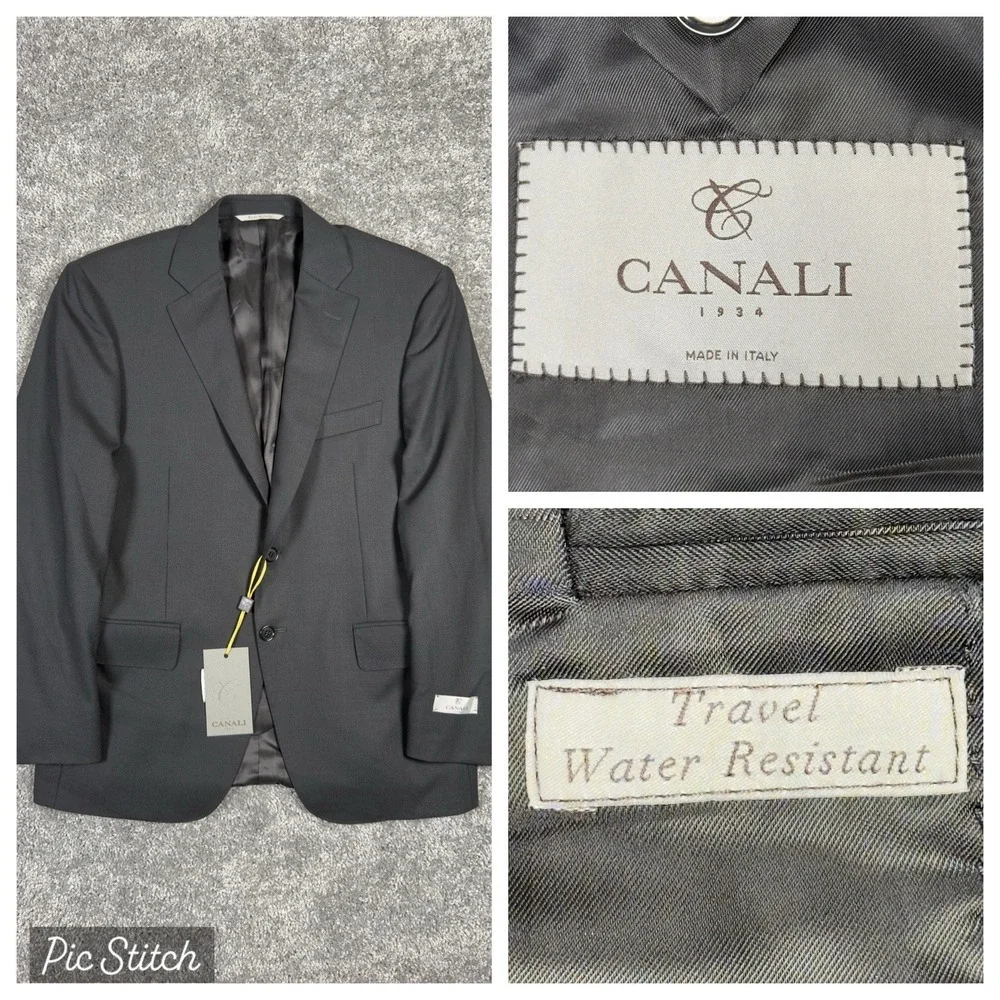 $1,545 CANALI TRAVEL WATER RESISTANT Black Wool Blazer 38 (EU 46) Tacking Stitch